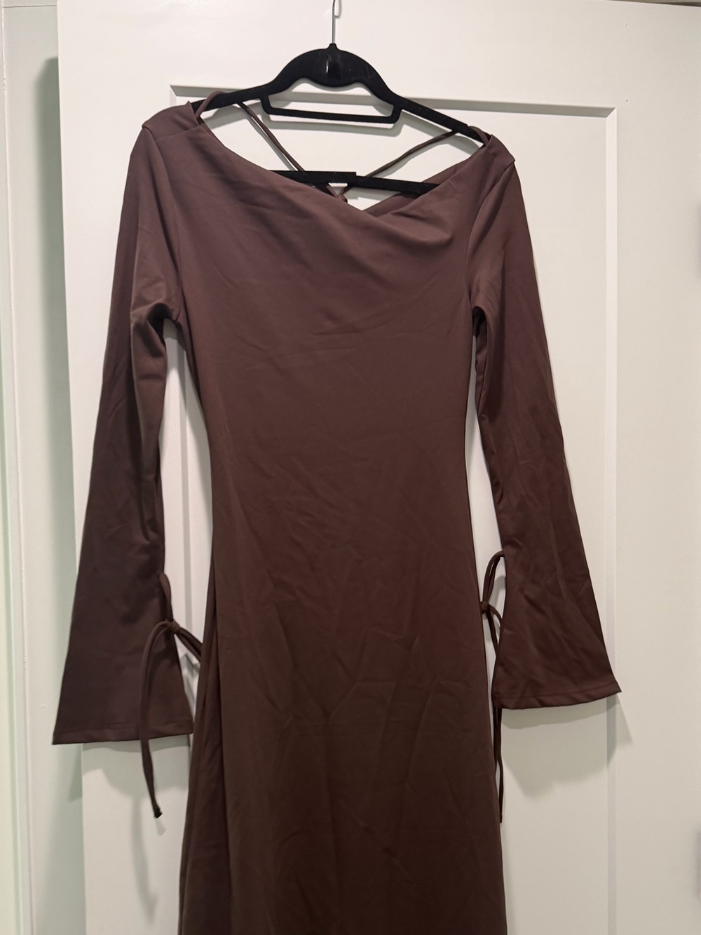 Beginning Boutique Brown Long Sleeve Midi Dress with Side Ties
